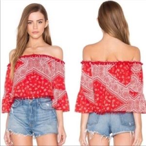 Red Bandana Print Tularosa Top. SZ MED. Off the shoulder Festival Top. W/ tags.